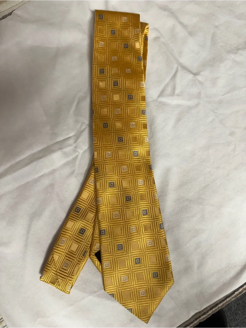 Michael Kors Gold Geometric Square-Pattern Tie with Navy Accents